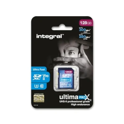 Abbildung von Integral 128GB UHS II SD Karte v90 Bis zu 300MB/s Lese und 280MB/s Schreibgeschwindigkeit SDXC Professional High Speed Speicherkarte