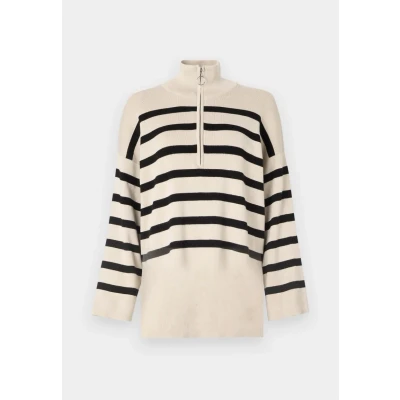 Abbildung von Object Objester L S ZIP NOOS Strickpullover, Damen, Größe: XS, Sandshell/black