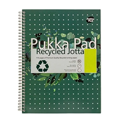 Abbildung von Pukka Pad, recycelter A4 Schreibblock Packung mit 3 Notizbüchern Spiralbindung und 110 Seiten aus 80 g/m² FSC Recyclingpapier 8 mm Liniert perforierte Ränder