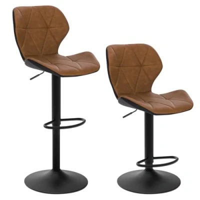 Abbildung von EUGAD 0662BY 2 2X Barhocker Barstuhl Bistrohocker Tresenhocker Retro höhenverstellbar und drenbar mit Rückenlehne aus Kunstleder Stahl Braun