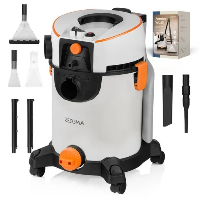 Abbildung von Zeegma Wasch Sauger ZONDER WASH GREY, 1400 W, beutellos, mit Beutel, Blasfunktion/Leistungregulierung 800 1400W/4L Wassertank