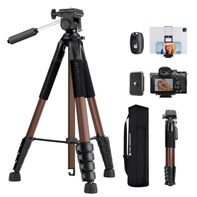 Abbildung von K&amp;F Concept Kamerastativ S255A3+BV01, Leichtes Stativ mit Tasche,190cm Handystativ,Tripod für Canon Nikon Sony Kamera/DSLR/Camcorder, Smartphone,Reisestativ Handy Tablet Halterung(Gold)