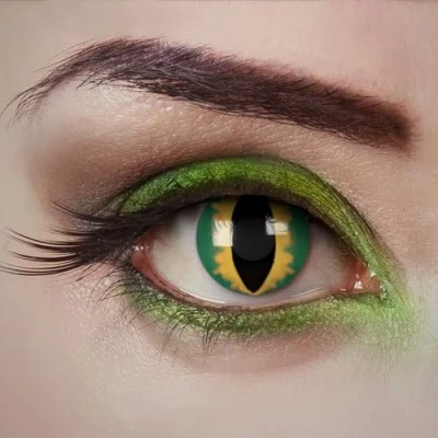 Abbildung von aricona Grün Gelbe Kontaktlinsen Green Viper, 2 Stück Farbige Halloween Linsen ohne Stärke für Cosplay, Karneval, Fasching, Motto und Kostüm Partys