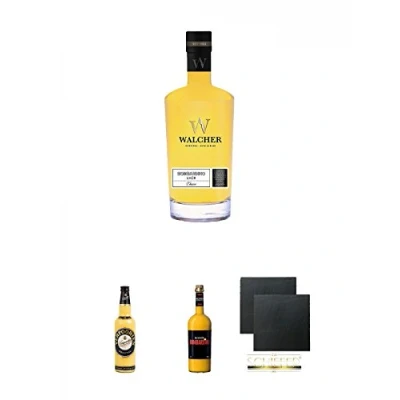 Abbildung von Walcher Bombardino Ei Rum Likör 17% 0,7 Liter + Verpoorten Original Eierlikör Roner Italien 1,0 Schiefer Glasuntersetzer eckig ca. 9,5 cm Ø 2 Stück