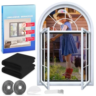 Abbildung von 2 Stück Fliegengitter Fenster, Fenster ohne bohren,Insektenschutz selbstklebend,Fliegennetz Fenster,Moskitonetz Für die meisten Fenster,150x180cm