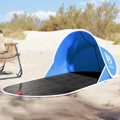 Abbildung von vidaXL Strandzelt, Strandmuschel mit Offenem Eingang, Campingzelt Pop Up Wasserdicht Tragbar, Wurfzelt Sonnenschutz, Azurblau 190T Polyester