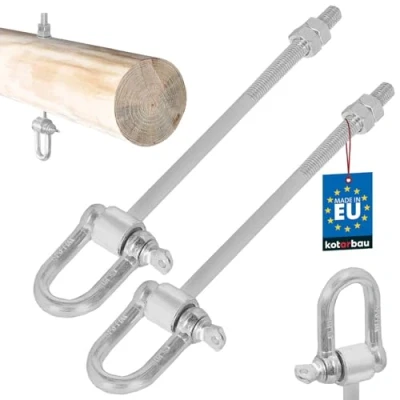 Abbildung von KOTARBAU® 2er Set Schaukelhaken M12 x 190 mm mit Schäkel und Bolzen Haken Gewinde Hängematte Befestigung für Schaukel Aufhängung Verzinkt