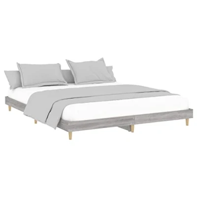 Abbildung von vidaXL Bettgestell, Bett mit Holzbeinen, Doppelbett für Schlafzimmer, Bettrahmen Lattenrost, Schlafzimmerbett, Grau Sonoma 200x200cm Holzwerkstoff