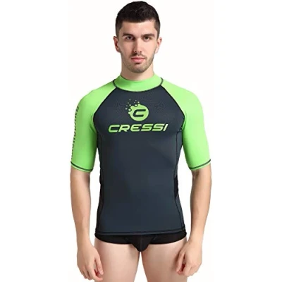 Abbildung von Cressi Unisex Erwachsene Hydro Men’S Premium S.Sleeves Rash Guard Kurze Ärmel aus elastischem Stoff Mann UV Schutz (UPF) 50+, Schwarz/Lime, XXL