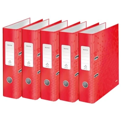 Abbildung von Leitz Qualitäts Ordner 180, 5er Pack, roter Aktenordner, A4 Ordner, 80 mm Rückenbreite, 10054026