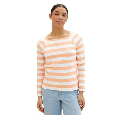 Abbildung von TOM Tailor Gestreiftes Langarmshirt, Damen, Größe: 3XL, Peach offwhite bold stripe