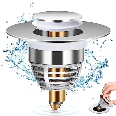 Abbildung von Diboniur Upgraded Bathroom Sink Plug, Universal Pop Up Bidet Plug,Metal Drain Plug for Bathtub, Kitchen, (Drain Hole Opening 32 42mm)