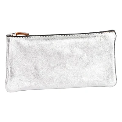 Abbildung von Clairefontaine 8701C Schlampermäppchen (mit Perlmutt Effekt flach, 22 x 11cm, praktisch und robust, aus Leder) 1 Stück silber