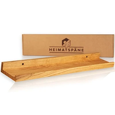 Abbildung von Heimatspäne Bilderleiste Holz 60cm Echtes Eichenholz, freischwebendes Regalbrett inkl. Schraubenabdeckung aus Echtholz handgemachtes Wandregal, Holzregal Eiche massiv