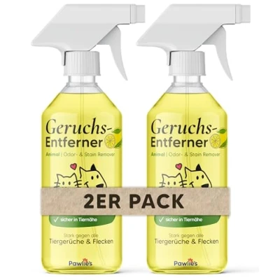 Abbildung von Pawlie&#039;s Tier Geruchsneutralisierer (EXTREM STARK) &amp; Enzymreiniger Katzenurin Geruchsentferner Hundeurin neutralisieren Strenge Gerüche Flecken aus Teppich, Sofa entfernen (2x 500 ml)