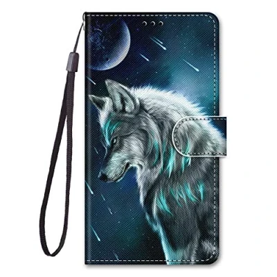Abbildung von Nodigo EU Kompatibel für Samsung Galaxy A05S Leder Hülle Magnetisch Kickstand mit Kartenfach Tier Muster Motiv Lustig Design Hüllen Handyhülle Tasche Case Wolf A
