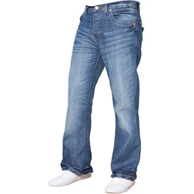Abbildung von Herren Jeans, Bootcut Schnitt, ausgestelltes Bein, weit, blaue Denim Jeans Gr. 38W x 30L, Light Wash A42