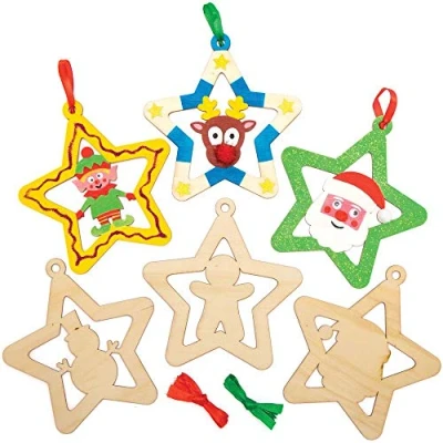 Abbildung von Baker Ross AX415 Stern Deko Kugeln Aus Holz Bastelset Für Kinder 10 Stück, Festliche Kreativsets Und Bastelbedarf Zum Basteln Dekorieren Zur Weihnachtszeit