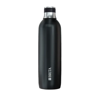 Abbildung von BRITA Edelstahlflasche schwarz für sodaTRIO Wassersprudler (1l) isolierte &amp; doppelwandige Premium Edelstahl Flasche mit stylischem Silikonring am Verschluss rutschfestes Handling