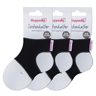 Abbildung von Hoppediz Sockenhalter für Baby Socken, 0 6 Monate, 3 er Set, schwarz