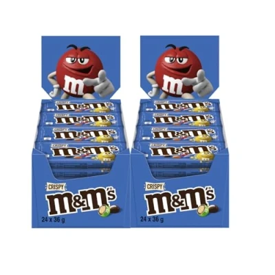 Abbildung von M&amp;Ms Crispy 2x 24x 36g Schokolinsen Knusperreiskern in Milchschokolade mit Zuckerüberzug