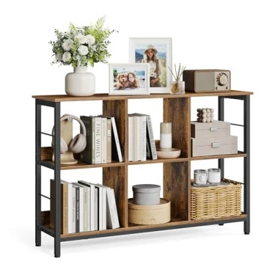 Abbildung von VASAGLE Regal mit 2 Ebenen, Bücherregal, Standregal 6 Fächern, für Wohnzimmer, Schlafzimmer, Arbeitszimmer, Küche, 33 x 120 80 cm, vintagebraun schwarz LLS104B01