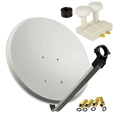 Abbildung von Premium X Satelliten Komplettanlage 80cm Satellitenschüssel Hellgrau Twin Monoblock LNB SAT Astra 19,2 Hotbird 13 4X F Stecker