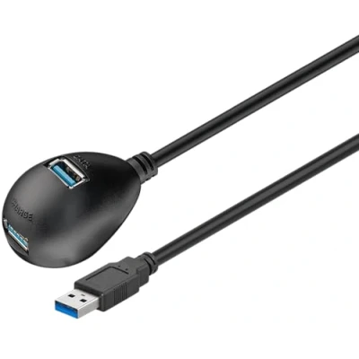 Abbildung von Goobay 95918 USB Verlängerung inkl. Halterung / 3.0 Stecker auf 2x Buchsen Typ A Verlängerungskabel 5 Gbits Kabel Schwarz 1,5m