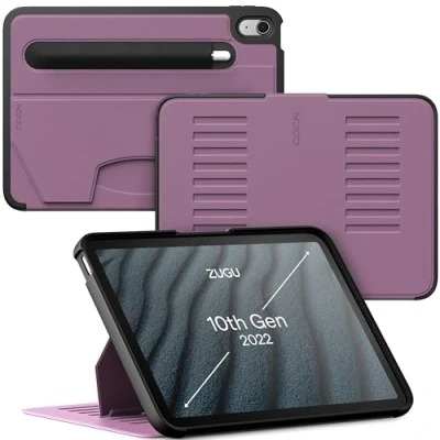 Abbildung von ZUGU iPad 10.9 Hülle 2022 10. Generation, schlanke Schutzhülle 8 Winkel Ständer magnetisch, Stifthalter, Auto Sleep/Wake UP [ Beere Violett ]