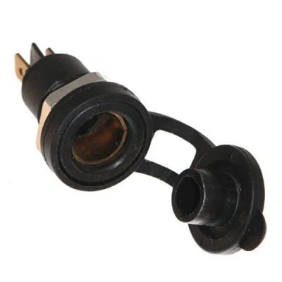 Abbildung von 1x 2 polige Einbau Steckdose mit Kappe schwarz für 12mm Stecker Dose 12V 24V Spannung Neu Old Harvest