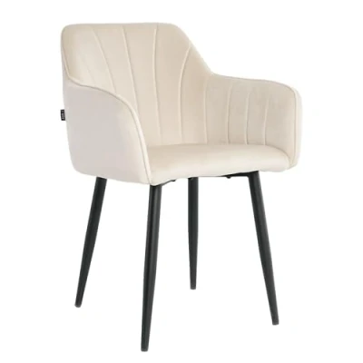 Abbildung von Mevsim Store Esszimmerstuhl Samt Creme mit Armlehnen Ideal für Wohnzimmer, Büro und Esszimmerstühle Samtstühle Küchenstuhl Cremeen Metallbeinen