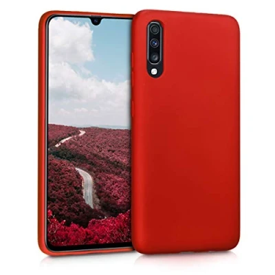 Abbildung von kwmobile Case kompatibel mit Samsung Galaxy A70 Hülle Schutzhülle aus Silikon metallisch schimmernd Handyhülle Metallic Dunkelrot