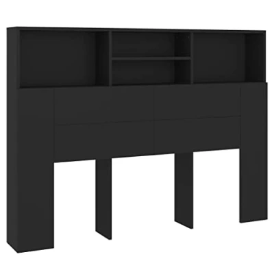 Abbildung von vidaXL Bett Kopfteil mit Ablagen Regal Wand Bücherregal Betthaupt Bettkopfteil Schlafzimmer Schwarz 140x19x103,5cm