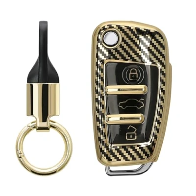Abbildung von kwmobile Schlüsseltasche Hülle für Audi 3 Tasten Klappschlüssel (1 tlg), Schlüsselhülle mit Key Ring Anhänger Cover Gold Schwarz