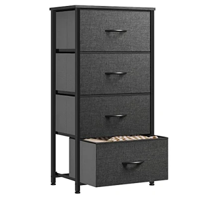 Abbildung von YITAHOME kommode Schmal, Schrank mit 4 Schubladen aus Stoff, Aufbewahrungskommode Industrial Stil für Schlafzimmer, Wohnzimmer, Kinderzimmer, Flur, Schwarz Aufbewahrungsschrank