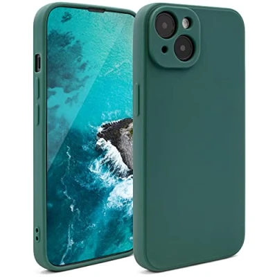 Abbildung von Moozy Minimalist Series Silikon Hülle für iPhone 14, Dunkelgrün Mattes Finish, Dünne, Leichte, Weiche TPU Handyhülle Schutzhülle Case Cover
