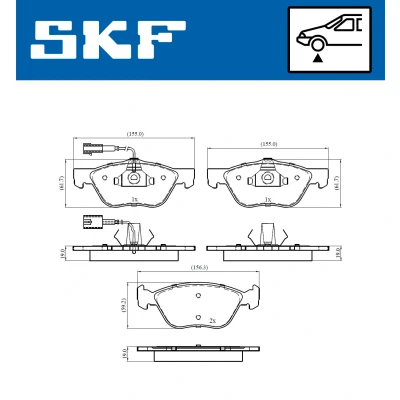 Abbildung von SKF VKBP 80438 E Bremsbelagsatz inkl. Verschleißwarnkontakt ALFA ROMEO: 147, 156 Limousine, Sportwagon, FIAT: Punto II Schrägheck, Multipla