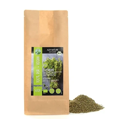 Abbildung von Bio Thymian getrocknet (500g), gerebelt aus kontrolliert biologischem Anbau, 100% rein und naturbelassen zur Zubereitung von Gewürzmischungen Tee