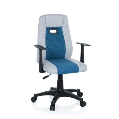 Abbildung von hjh OFFICE 670931 Kinder Schreibtischstuhl KIDDY EXTRA Stoff Grau Blau Drehstuhl Ergonomisch mit Armlehne