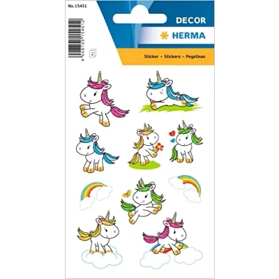 Abbildung von HERMA 15451 Aufkleber Einhorn Glitzer klein groß, 20 Stück, Tiere Sticker mit Regenbogen Baby Einhörner Motiv, Kinder Etiketten für Fotoalbum Tagebuch Poesiealbum Scrapbooking Geburtstag Deko DIY