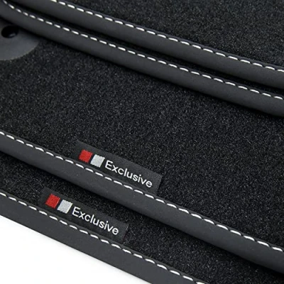 Tappetini Auto Teileplus24 BEF986 Exclusive-Line Per Volkswagen Tiguan 3 CT1 2024-, Set 4 Pezzi Con Cuciture Argento E Scritta Exclusive