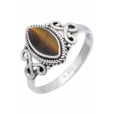 Abbildung von mantraroma Silberring Ring DAHAB rund aus 925 Silber mit Tigerauge (Ring Schmuckbeutel)