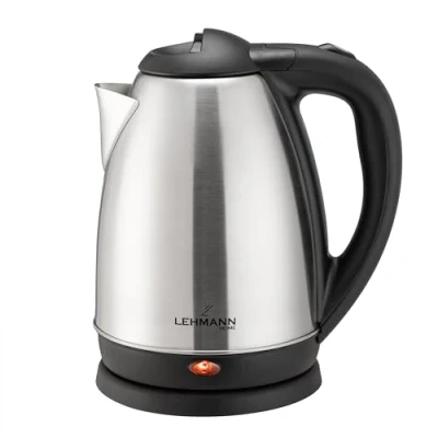Abbildung von LEHMANN Elektrischer Wasserkocher Edelstahl, 2200W, 1,8 L, Schnelles Aufheizen, 360 Basis, Abschaltautomatik, Überhitzungsschutz, BPA Frei, für Babynahrung, Tee und Kaffee, Silber