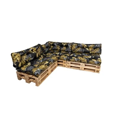 Abbildung von TexDeko® Garden Palettenkissen 120x80x18cm wasserabweisend UV beständig In &amp; Outdoor Premium Sitzkissen gesteppt Palettenauflage für Europaletten (7 TLG Set, Blume)