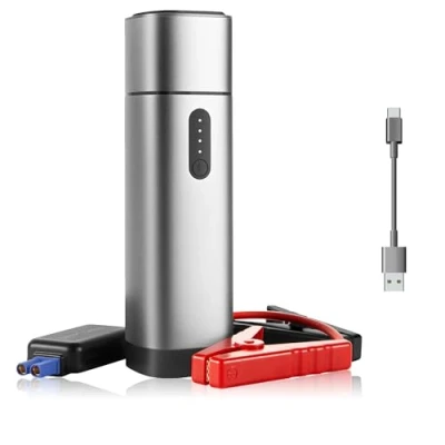 Abbildung von Starthilfe Powerbank in edlem Aluminium Design, 12V 500A Spitzenstrom, 38.4Wh Tragbare Auto für 6.0L Benzin und 5.0L Dieselmotor, LED Taschenlampe