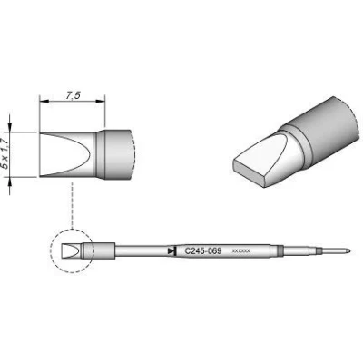 Abbildung von JBC Lötspitze Serie C245 Meißelform, C245069/5,0 x 1,7 mm, gerade C245069 (Lötkartusche 2045 2245 Loetkartusche Loetspitze Lötpatrone Loetpatrone Meißelspitze bleifrei)