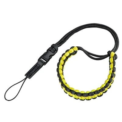 Abbildung von Hama Kamera Handschlaufe (Kameragurt mit Schnellverschluss, Handgelenkschlaufe, Trageschlaufe, 20 cm Länge, Nylon, Universal Handgurt für Kompaktkamera und Systemkamera, Retro) schwarz/gelb