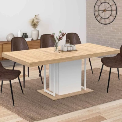 Abbildung von IDMarket Esstisch, ausziehbar, rechteckig, UGO für 6 10 Personen, Holzoptik Buche und Weiß, 160 200 cm