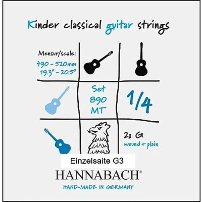 Abbildung von Hannabach Klassikgitarrensaiten Serie 890 MT für 1/4 Kindergitarre Mensur: 49 52 cm G3 8903MT
