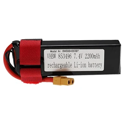Abbildung von vhbw Akku kompatibel mit XT60 Stecker für Modellbau z.B. Racing Car, Helikopter, Flugzeug (2200mAh, 7,4V, Li Polymer, 105 x 36 18,7 mm)